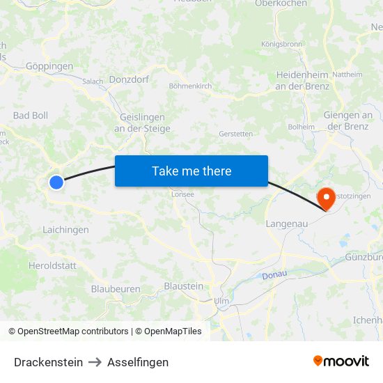 Drackenstein to Asselfingen map