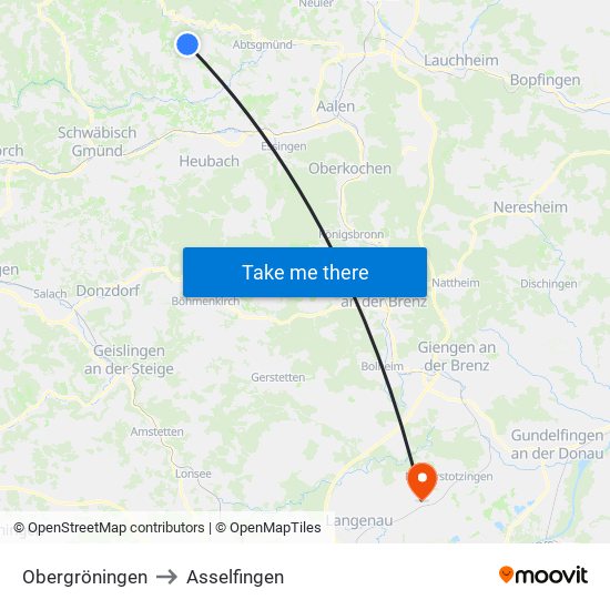 Obergröningen to Asselfingen map