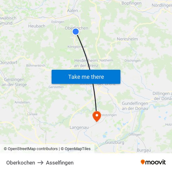 Oberkochen to Asselfingen map