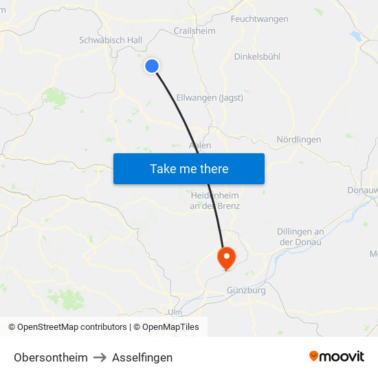 Obersontheim to Asselfingen map