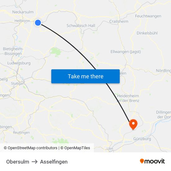 Obersulm to Asselfingen map