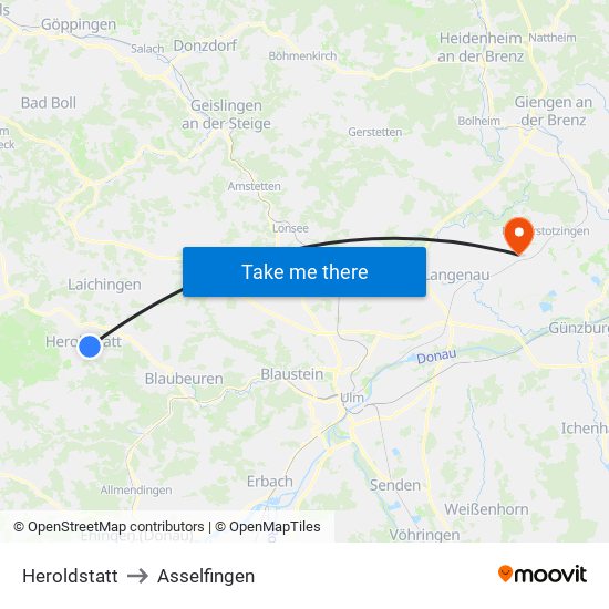 Heroldstatt to Asselfingen map