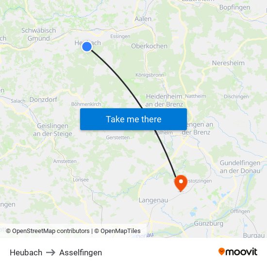 Heubach to Asselfingen map