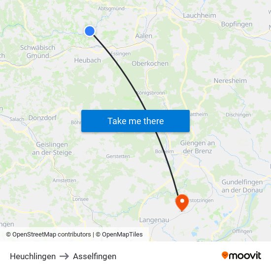 Heuchlingen to Asselfingen map