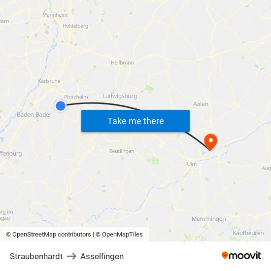 Straubenhardt to Asselfingen map