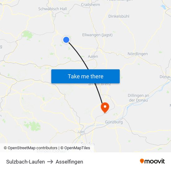 Sulzbach-Laufen to Asselfingen map