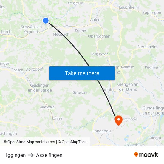 Iggingen to Asselfingen map
