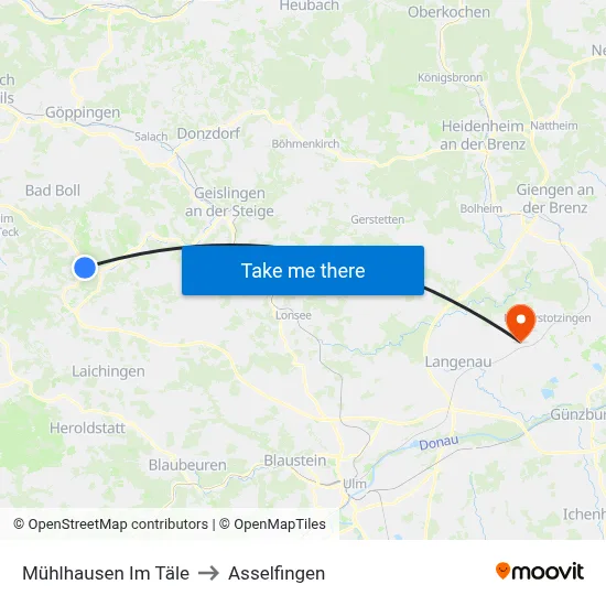Mühlhausen Im Täle to Asselfingen map