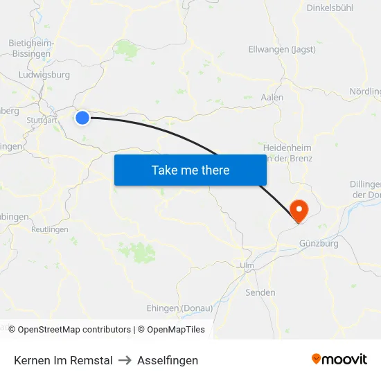 Kernen Im Remstal to Asselfingen map