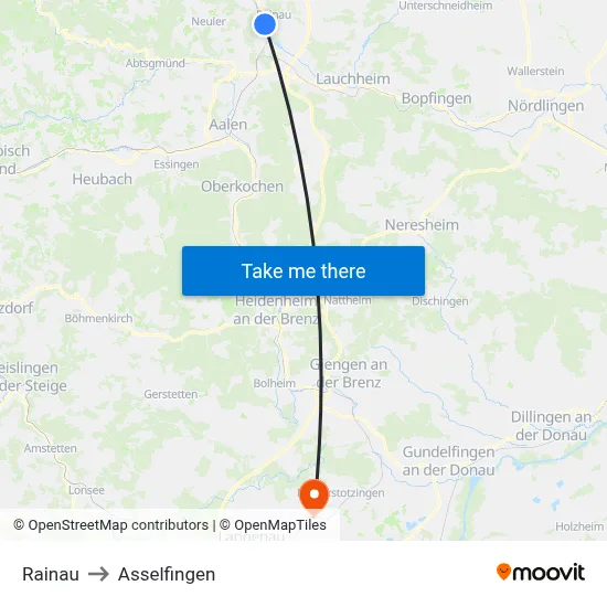 Rainau to Asselfingen map