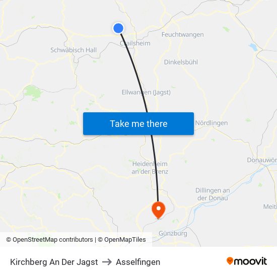Kirchberg An Der Jagst to Asselfingen map