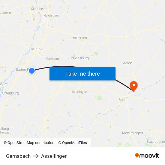 Gernsbach to Asselfingen map