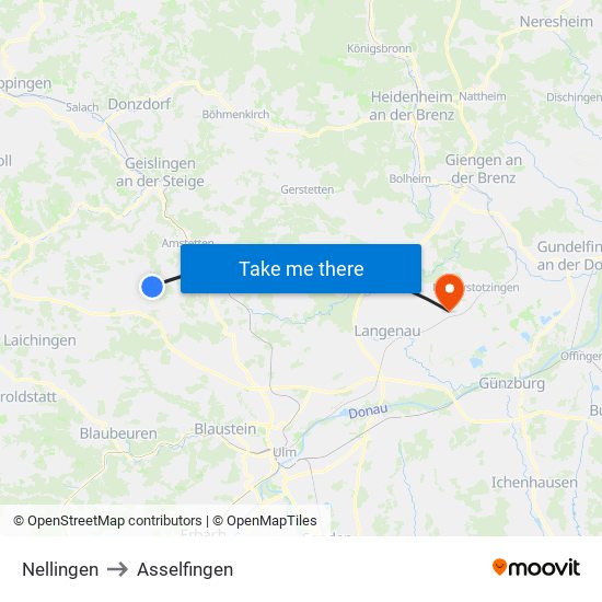 Nellingen to Asselfingen map
