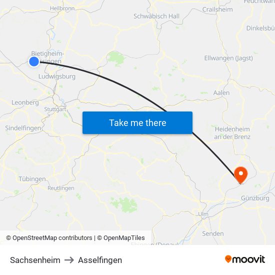 Sachsenheim to Asselfingen map