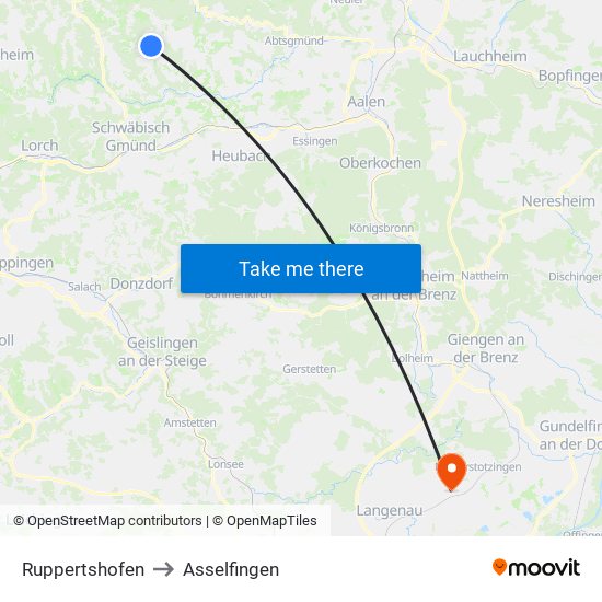 Ruppertshofen to Asselfingen map