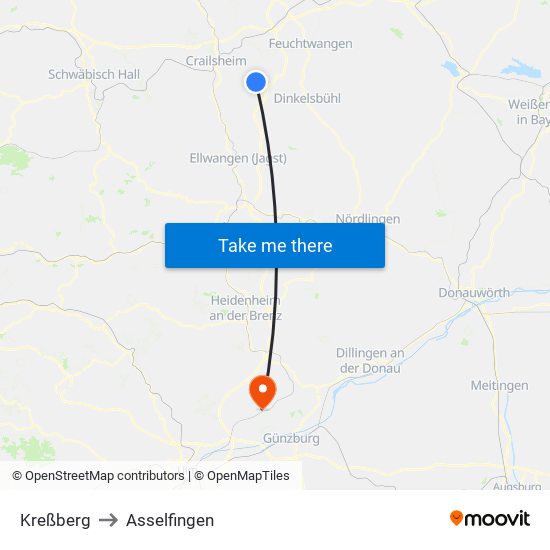 Kreßberg to Asselfingen map