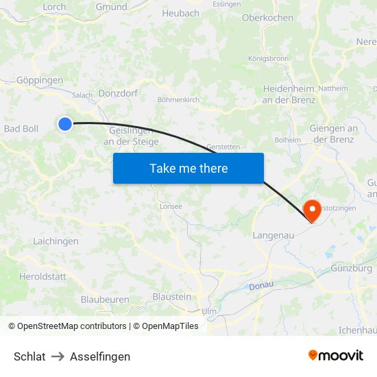 Schlat to Asselfingen map