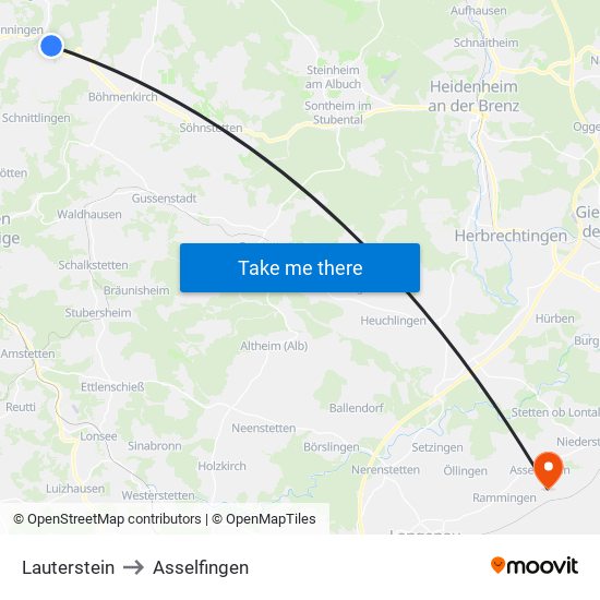 Lauterstein to Asselfingen map