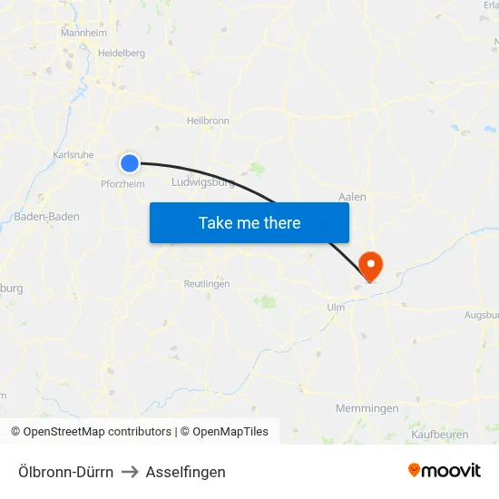 Ölbronn-Dürrn to Asselfingen map