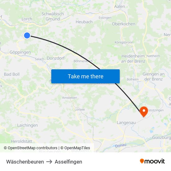 Wäschenbeuren to Asselfingen map