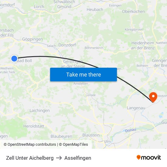 Zell Unter Aichelberg to Asselfingen map
