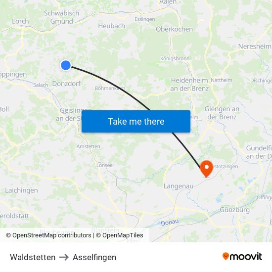 Waldstetten to Asselfingen map