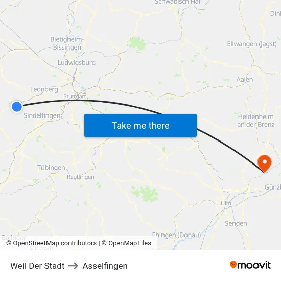 Weil Der Stadt to Asselfingen map