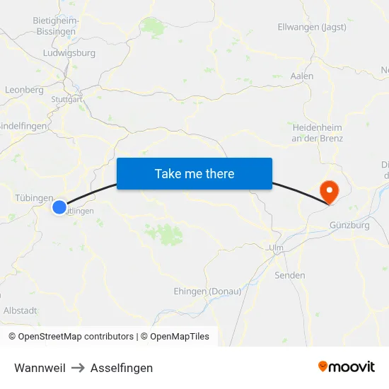Wannweil to Asselfingen map