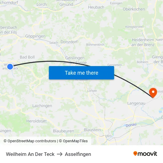 Weilheim An Der Teck to Asselfingen map