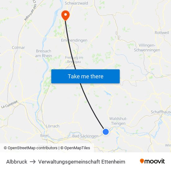 Albbruck to Verwaltungsgemeinschaft Ettenheim map