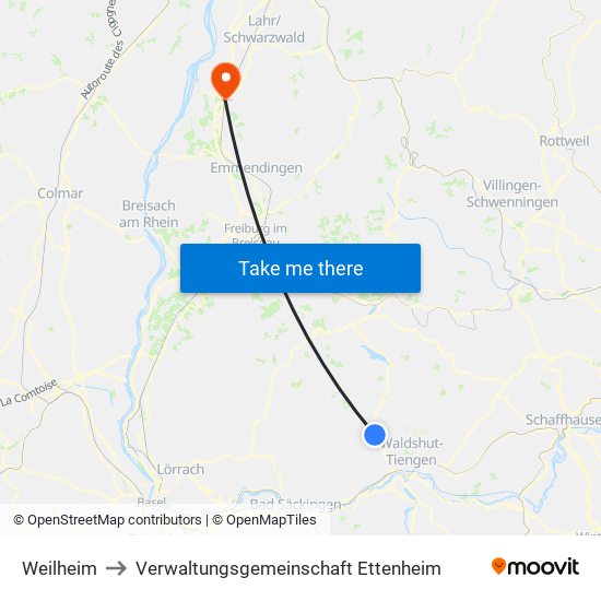 Weilheim to Verwaltungsgemeinschaft Ettenheim map