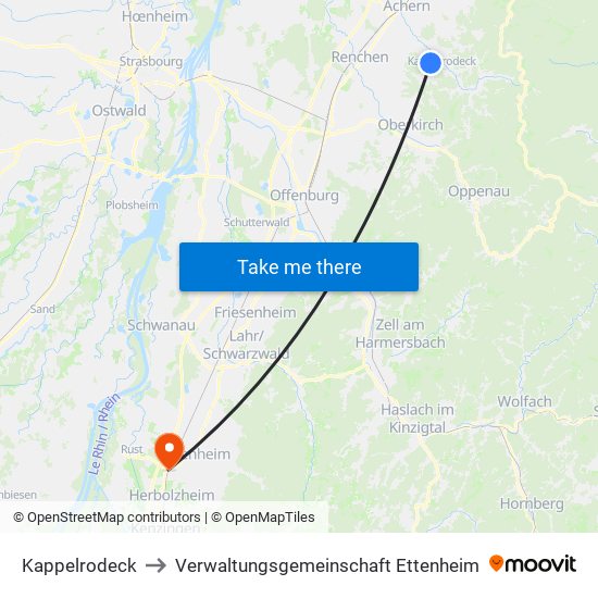 Kappelrodeck to Verwaltungsgemeinschaft Ettenheim map