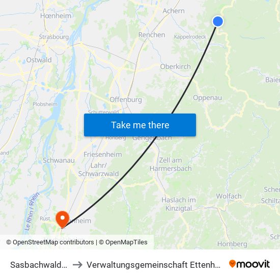 Sasbachwalden to Verwaltungsgemeinschaft Ettenheim map