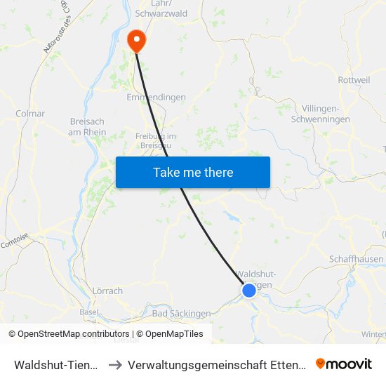 Waldshut-Tiengen to Verwaltungsgemeinschaft Ettenheim map