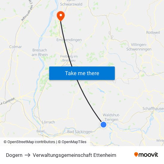 Dogern to Verwaltungsgemeinschaft Ettenheim map