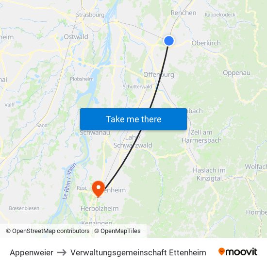 Appenweier to Verwaltungsgemeinschaft Ettenheim map