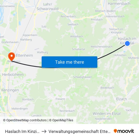 Haslach Im Kinzigtal to Verwaltungsgemeinschaft Ettenheim map