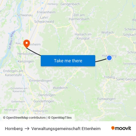 Hornberg to Verwaltungsgemeinschaft Ettenheim map