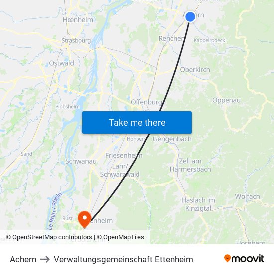 Achern to Verwaltungsgemeinschaft Ettenheim map