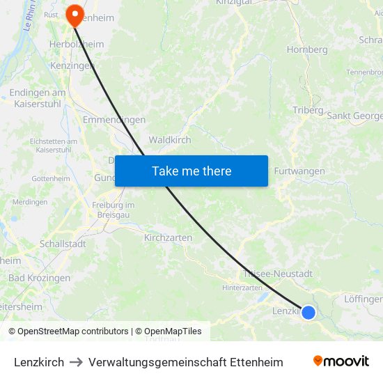 Lenzkirch to Verwaltungsgemeinschaft Ettenheim map