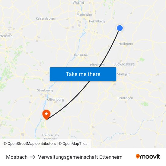 Mosbach to Verwaltungsgemeinschaft Ettenheim map
