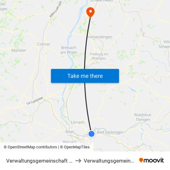 Verwaltungsgemeinschaft Rheinfelden (Baden) to Verwaltungsgemeinschaft Ettenheim map