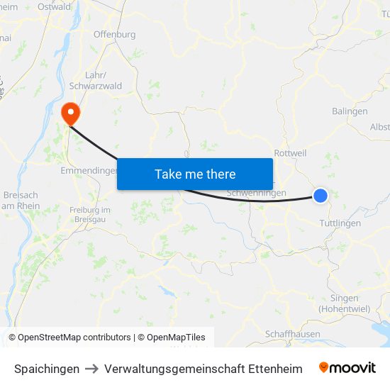 Spaichingen to Verwaltungsgemeinschaft Ettenheim map