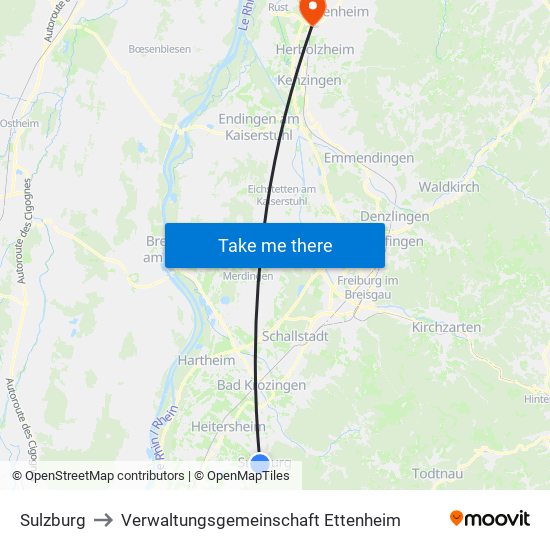 Sulzburg to Verwaltungsgemeinschaft Ettenheim map