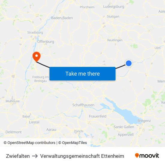 Zwiefalten to Verwaltungsgemeinschaft Ettenheim map