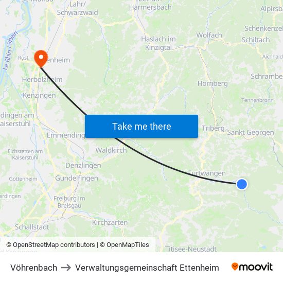 Vöhrenbach to Verwaltungsgemeinschaft Ettenheim map