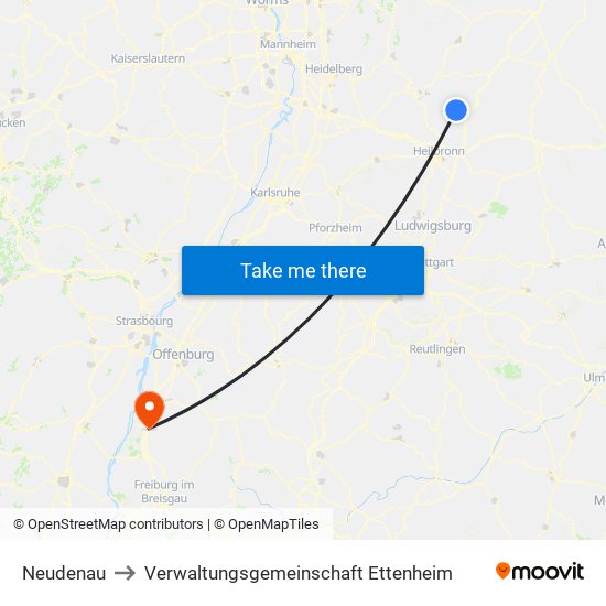 Neudenau to Verwaltungsgemeinschaft Ettenheim map