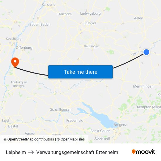 Leipheim to Verwaltungsgemeinschaft Ettenheim map