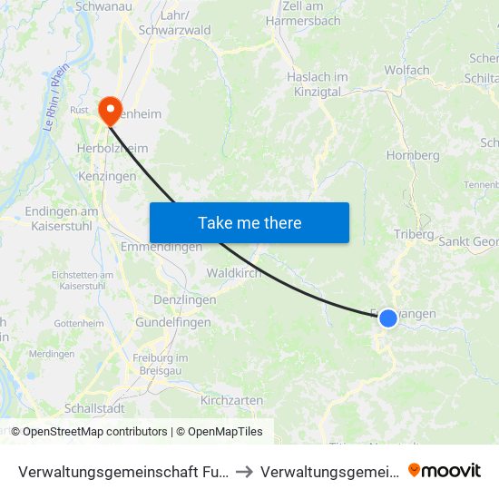 Verwaltungsgemeinschaft Furtwangen Im Schwarzwald to Verwaltungsgemeinschaft Ettenheim map