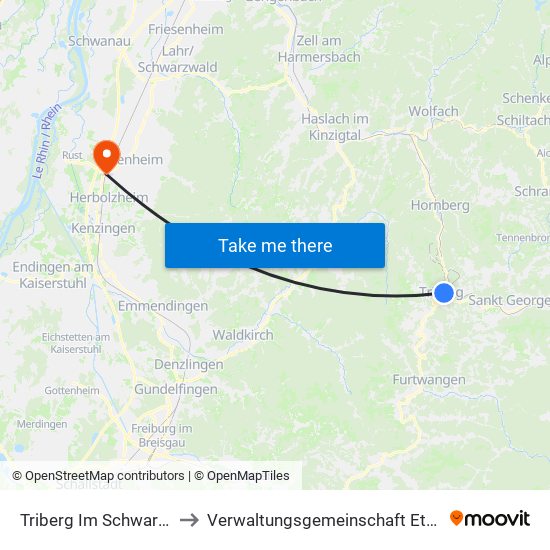 Triberg Im Schwarzwald to Verwaltungsgemeinschaft Ettenheim map